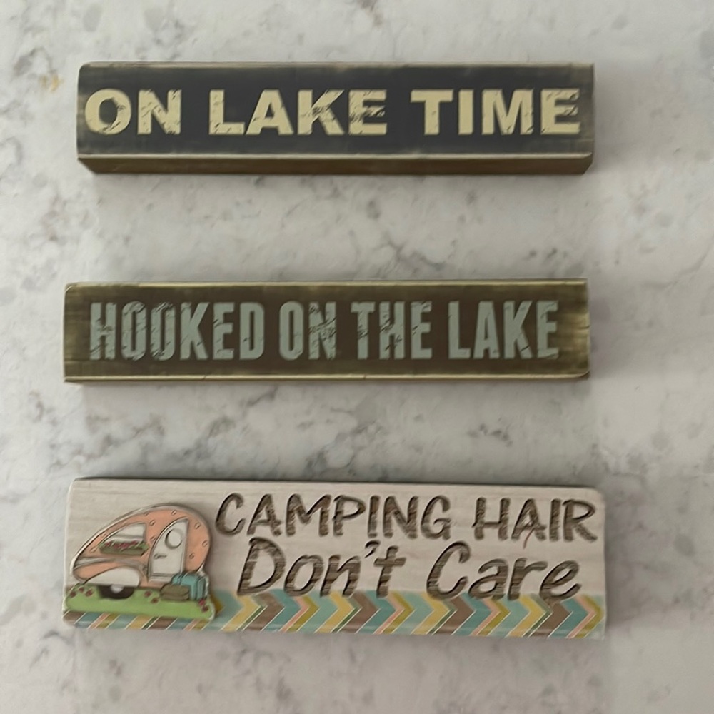 Small wooden lake signs and camping sign. Great condition.